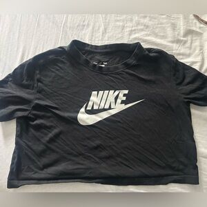 Nike Black Crop Tee with White Swoosh Logo